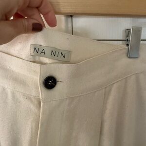 NA NIN Women's Cream trouser Pants- raw silk